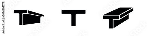 Obraz na płótnie T-Beam Metal Profile Icon Set - Steel Beam Construction Material Glyph Symbols