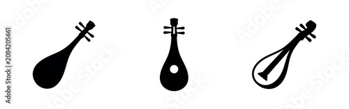 Tableau sur toile Traditional Lute and Pipa Musical Instrument Icons Set