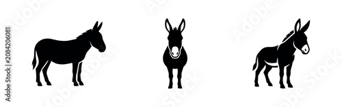 Foto Donkey Animal Silhouette Icons Set