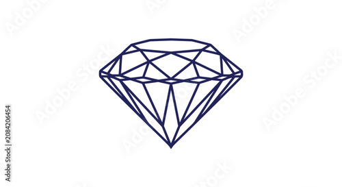 A minimalist dark blue line art illustration of a faceted gemstone on a white background