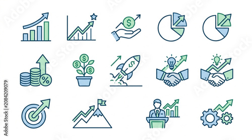 Business Growth Icons Set Financial Success and Investment Concepts.