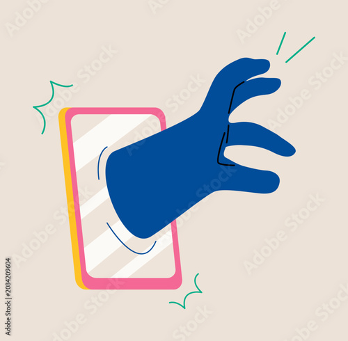 Konstfotografi Hand protrudes from smartphone