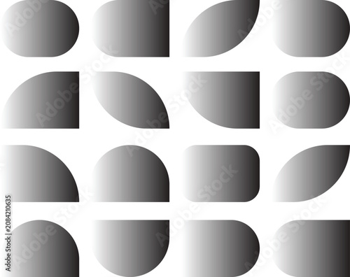 Set of various geometric shapes featuring halftone gradient textures displayed as a modern minimalist vector design on transparent background