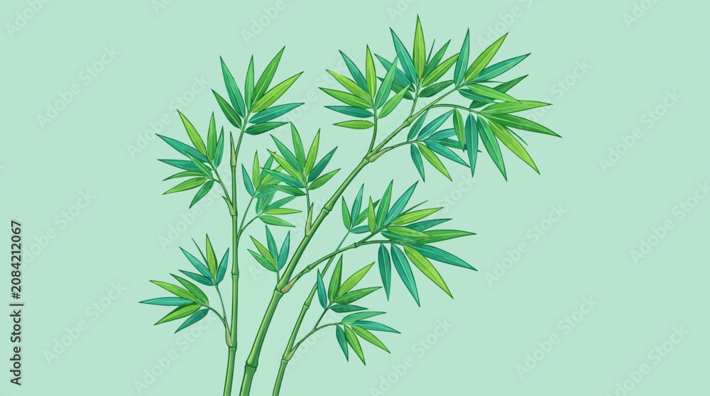 Fototapeta premium Elegant fresh green bamboo branches and leaves in a clean botanical design