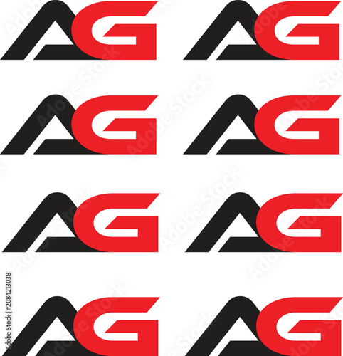 Professional letter ag logo design featuring bold red and black typography elements arranged in a clean grid on transparent background