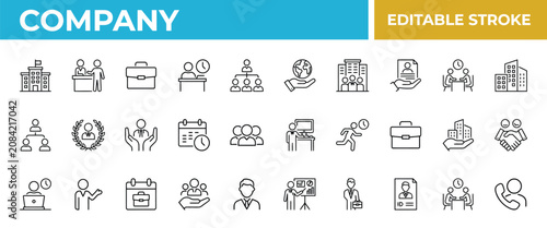 Company business icons set editable stroke vector