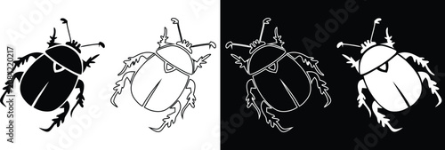 Foto Scarab beetle insect with spiky legs vector silhouette and line art outline vari