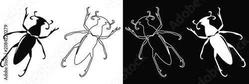 Canvastavla Longhorn beetle insect with hook claws vector silhouette and line art outline va