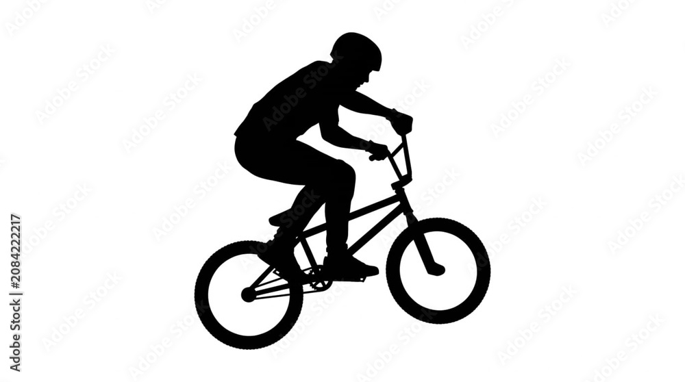 Obraz premium BMX rider silhouette performing jump trick on bicycle vector illustration