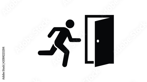 Billede på lærred A black vector illustration showing a person running quickly towards an open rec