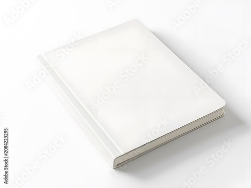 Blank white hardcover book or notebook mockup isolated on a white background.
