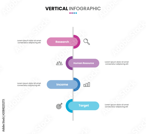 Foto Vertical timeline infographic milestone 4 options, step, process presentation te
