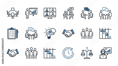 Canvastavla Collection of Business and Meeting Icons Representing Collaboration and Success