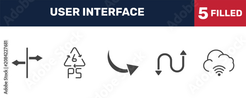 Tableau sur toile user interface icon set with crossroads, 6 ps, bending, cloud with connection signs in filled style
