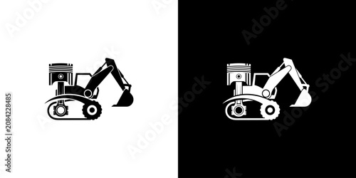 Quadro em tela Excavator and Piston Combined Logo Concept for Construction and Engineering