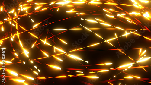 Abstract background with glowing golden neon lines, dynamic cyber tech patter...