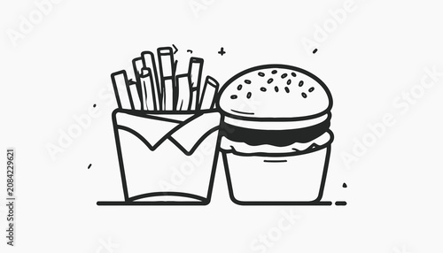 Fotografie Fast food meal with fries hamburger.