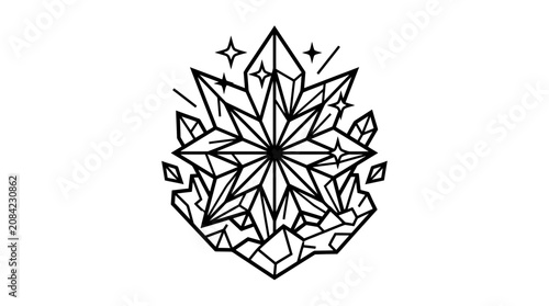 Fotografie Geometric Crystal Starburst Emblem, Abstract Gemstone Icon, Minimalist Mineral D
