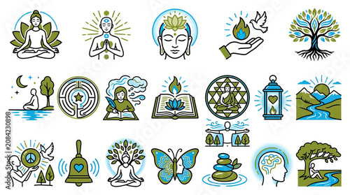 Canvastavla Meditation and Spirituality Icons: Yoga, Enlightenment, Nature, Peace, Wisdom