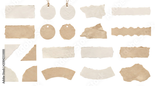 Obraz na płótnie Set of vintage paper labels and torn craft paper tags