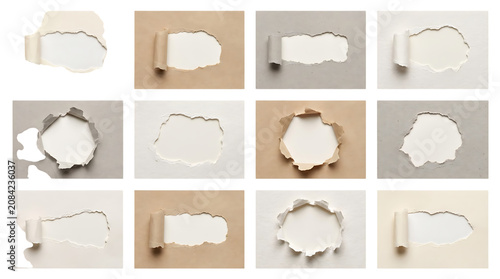 фотографія Set of torn paper holes with rough edges and texture