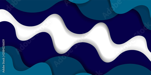 Abstract blue paper cut background with wavy layers, 3d papercut style curve shapes frame border backdrop with copy space. benner poster modern desain vector illustartion