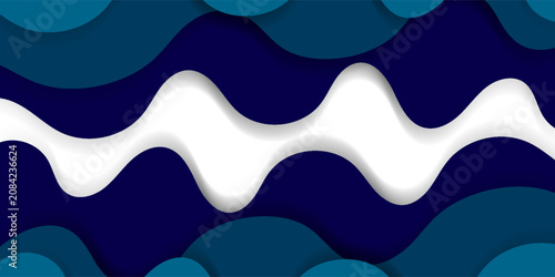Abstract blue paper cut background with wavy layers, 3d papercut style curve shapes frame border backdrop with copy space. benner poster modern desain vector illustartion