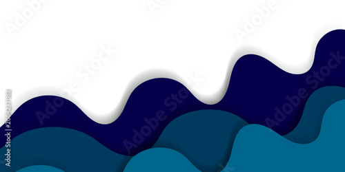 Abstract blue paper cut background with wavy layers, 3d papercut style curve shapes frame border backdrop with copy space. benner poster