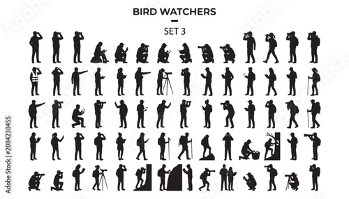 Bird Watchers Silhouettes Collection Set 3 – Wildlife Observation and Nature Photography Set