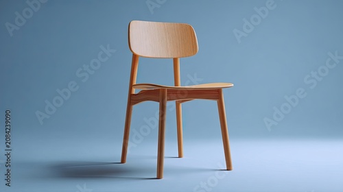 Modern wooden chair minimalist furniture design for interior decoration isolated on blue background