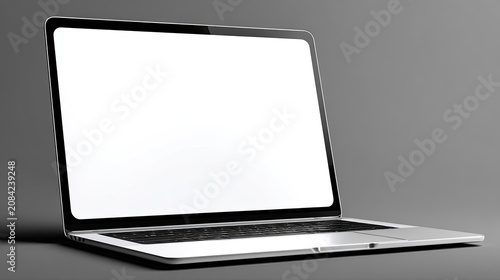 Modern laptop with blank screen isolated on gray background perfect for mockups and digital presentations