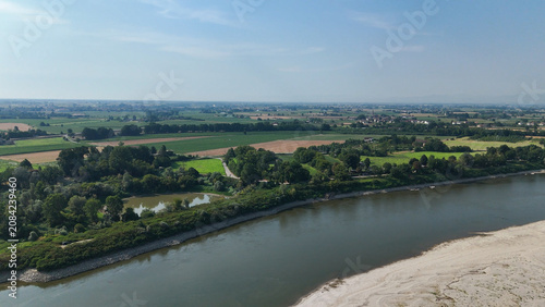 Schilderij op canvas Po River in northern Italy showing low water levels exposing dry sand and gravel