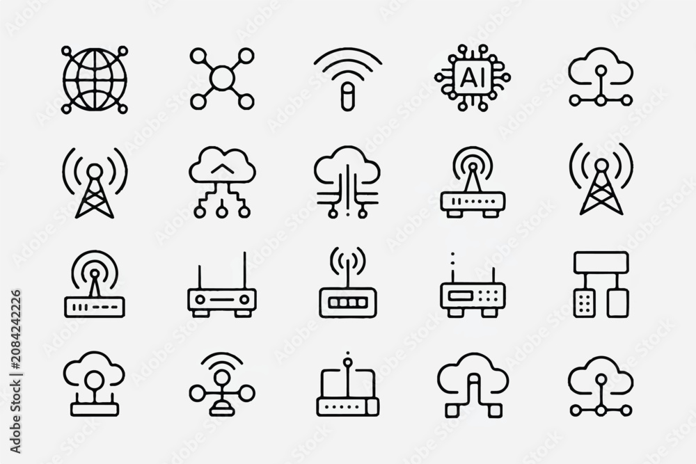 Fototapeta premium a collection of 25 black and white technology icons on gray background