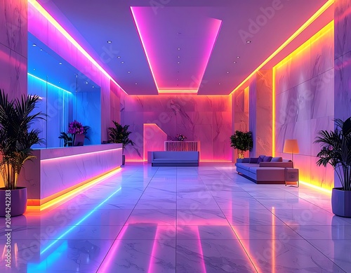 Modern interior design with neon lights.