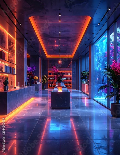 Modern interior design with neon lights.