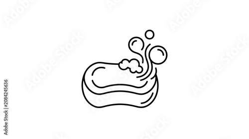 Photography Hand drawn soap bar with bubbles and foam, minimalist line art icon