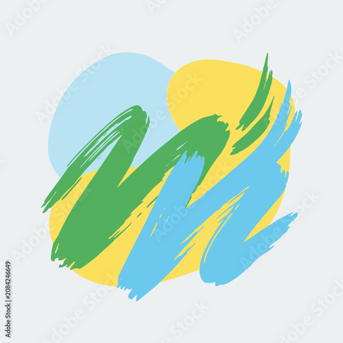 An abstract vector illustration features colorful brush strokes
