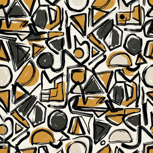 Seamless abstract geometric pattern with hand drawn shapes