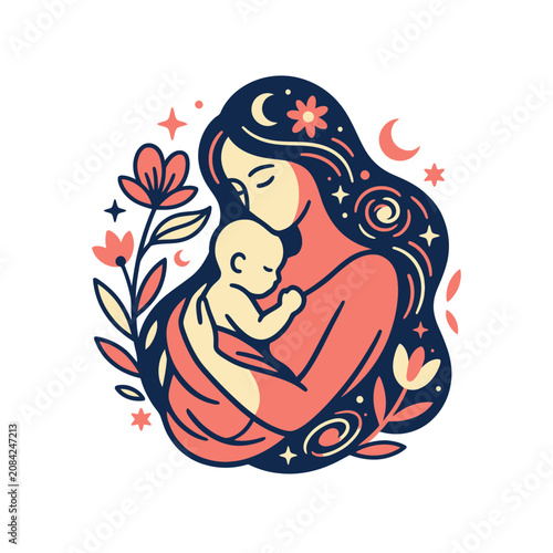 A mother gently cradles her sleeping baby in a warm embrace