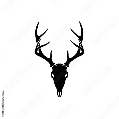 Deer skull with large antlers silhouette