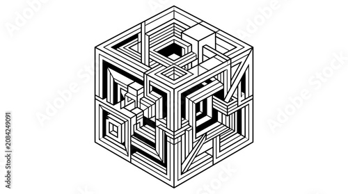 Cuadro en lienzo Abstract Geometric Cube Maze Illusion