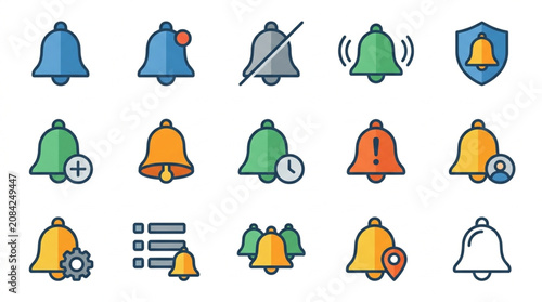 Collection of Notification Bell Icons in Various Styles.