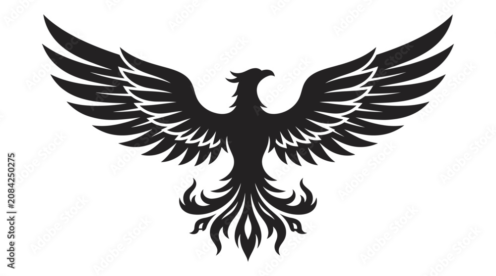 Obraz premium A stylized black silhouette of a mythical bird with wings spread wide