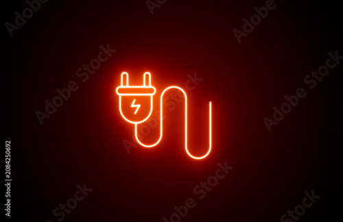 фотографія Neon glowing red fire color Electric plug icon on black background