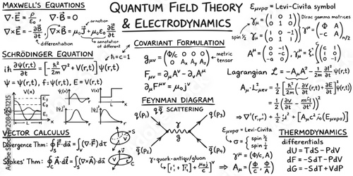 Фотография Handwritten physics notes with quantum field theory equations and electrodynamic
