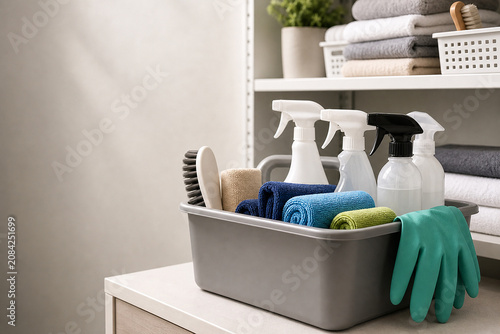 Cleaning Service Caddy Supply Scene With Clean Copy Space