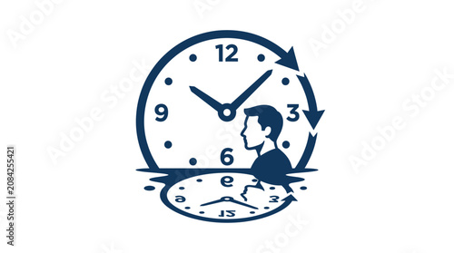 Schilderij op canvas Man Inside Clock Face Symbolizing Time Management and Productivity