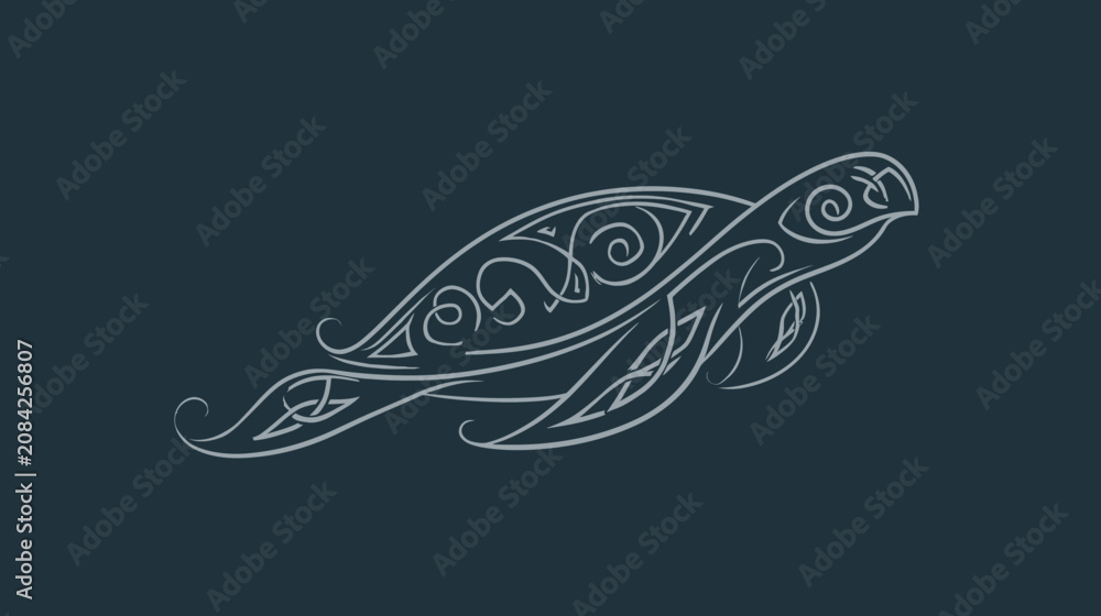 Obraz premium Stylized turtle design in white lines on dark background illustration