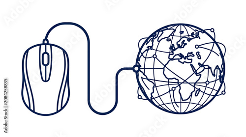 Canvas-taulu Computer mouse connected to a stylized globe network, representing global connectivity and online communication