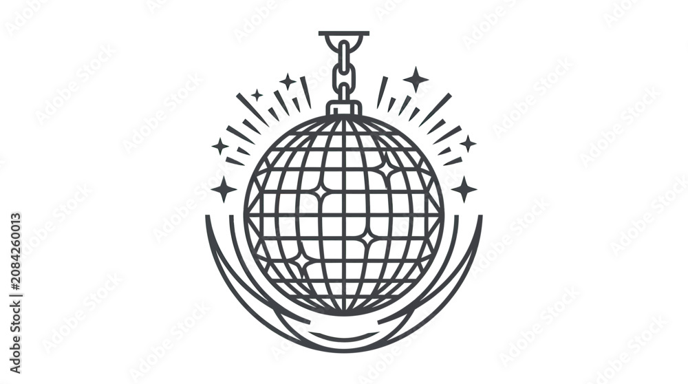 Obraz premium Retro Disco Ball with Starburst and Crescent Moon Icon
